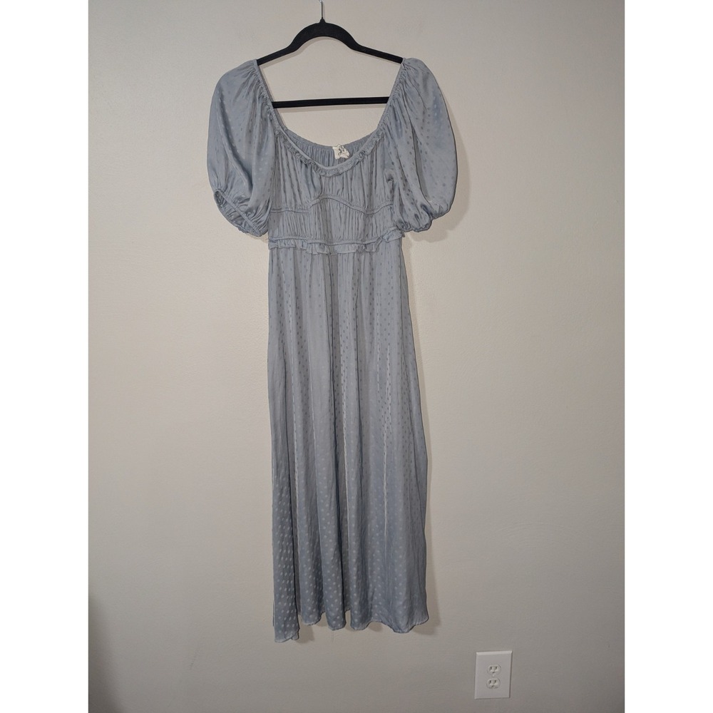 S dra Los Angeles Anthropologie Blue Polka Dot Puff Sleeve Midi Dress